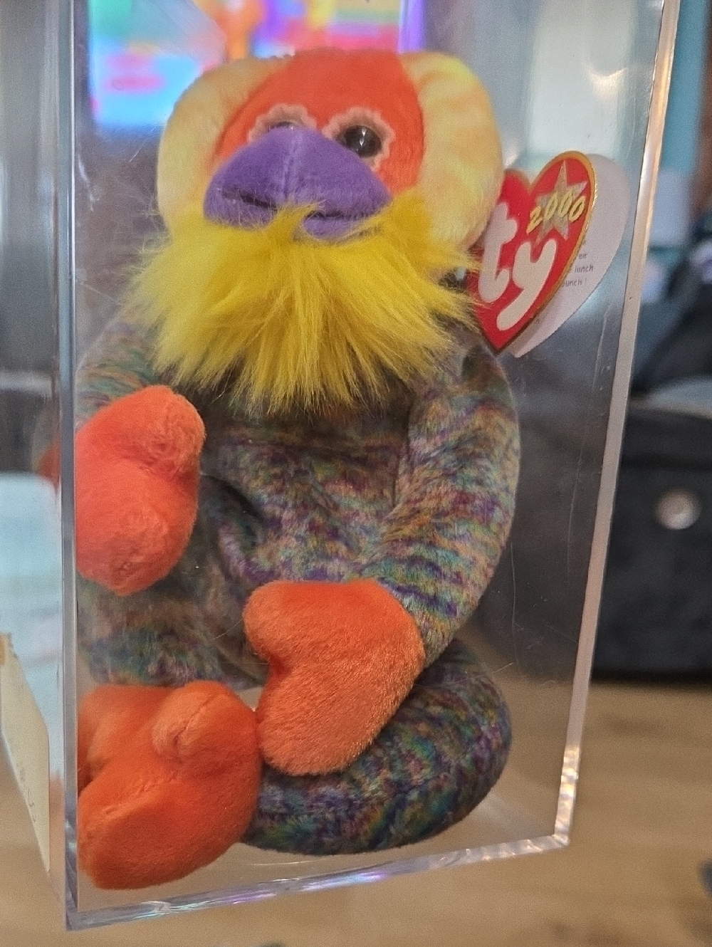 Ty Multicolor Knit Monkey Plush with Yellow Beard and Purple Snout